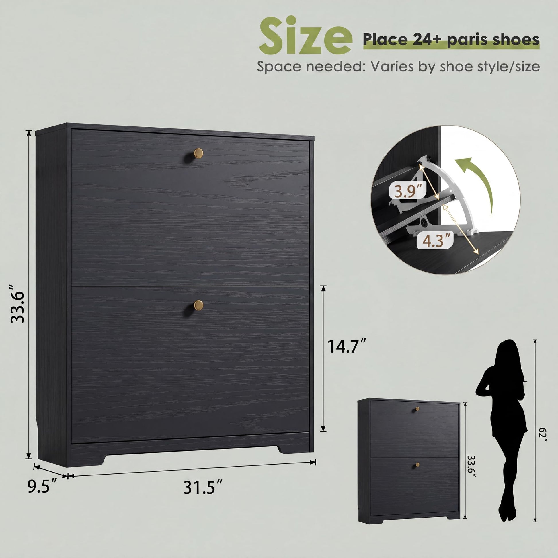 Nicetree Shoe Cabinet with 2 Flip Drawers, Narrow Shoe Organizer Cabinet, Freestanding Shoe Rack