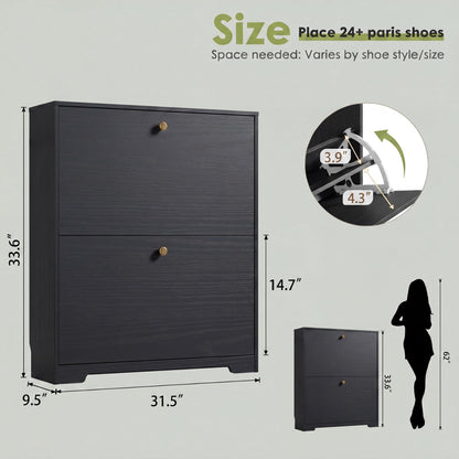 Nicetree Shoe Cabinet with 2 Flip Drawers, Narrow Shoe Organizer Cabinet, Freestanding Shoe Rack