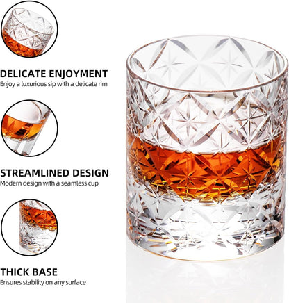 KAMMAK Crystal Whiskey Glasses Set of 2, Hand Blown 7.78oz Old Fashioned Glasses Stemless, Luxury
