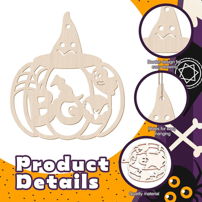 24 PCS Unfinished Wooden Halloween Crafts,Pumpkin Shaped Hanging Ornaments DIY Wood Craft Cutouts