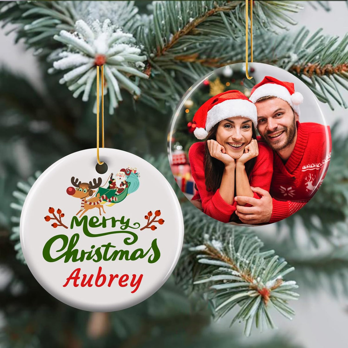 Personalized Christmas Ornaments 2025 - Custom Double-Sided Photo Ceramic Xmas Tree Hanging Decor