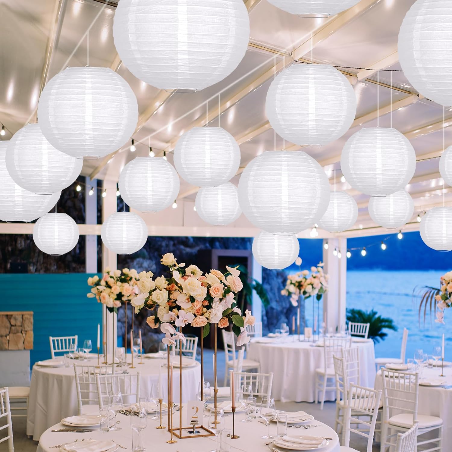 ADLKGG White Paper Lanterns Party Decorative, White Round Hanging Paper Lanterns Decorations for
