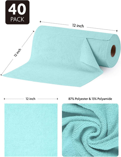 Fantasticlean Microfiber Cleaning Cloth Roll -40 Pack, Tear Away Microfiber Towels, 12" x 12"