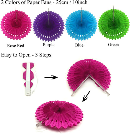 ZERODECO Party Decoration, 21 Pcs Multi-color Hanging Paper Fans, Pom Poms Flowers, Garlands String