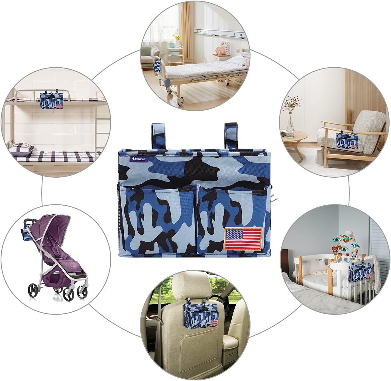 Surblue Bedside Caddy Hanging Bed Organizer Storage Bag Pocket for Bunk and Hospital Beds, College