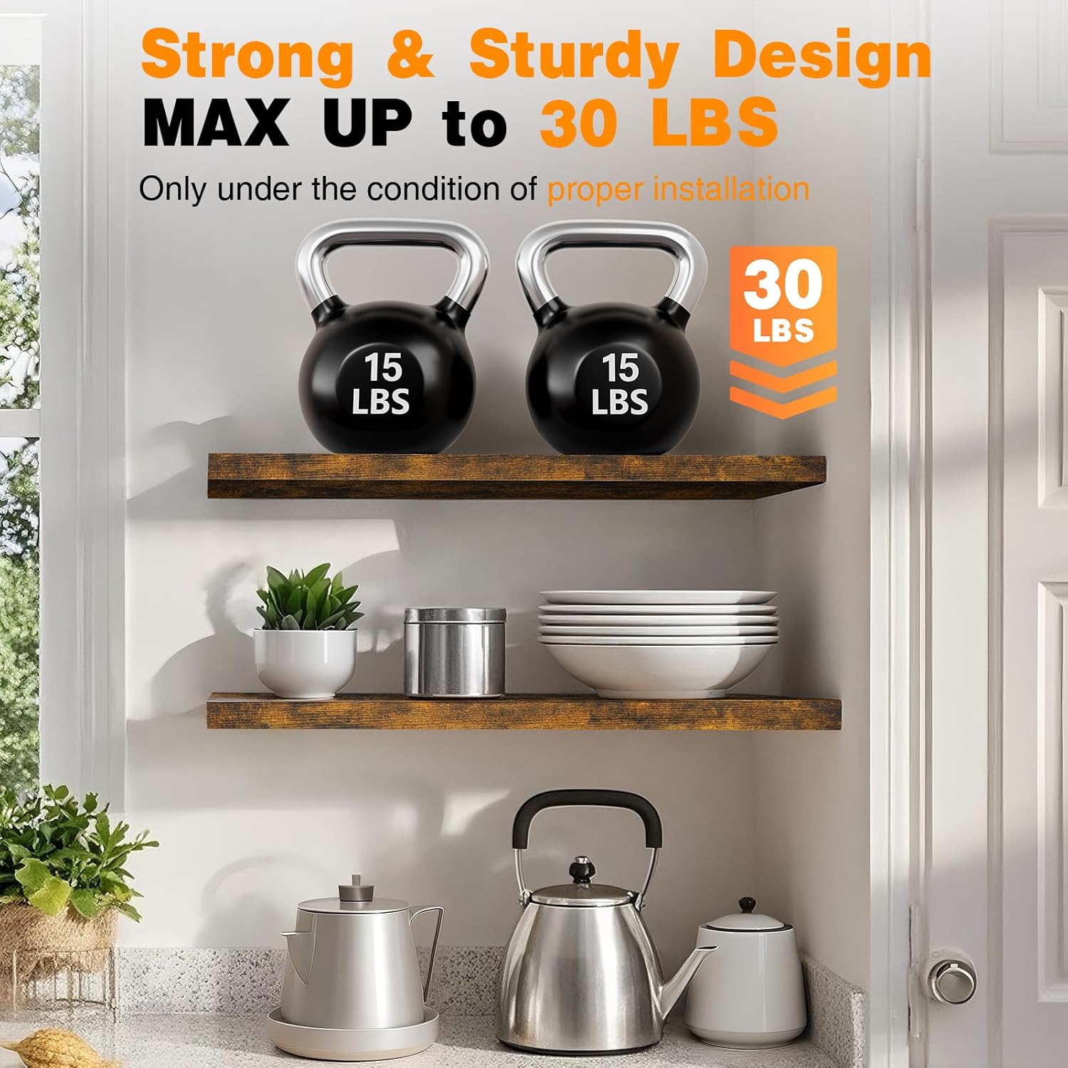 BAYKA Floating Shelves, 48 inches Long Wall Mounted Rustic Wood Shelves for Bathroom, Bedroom