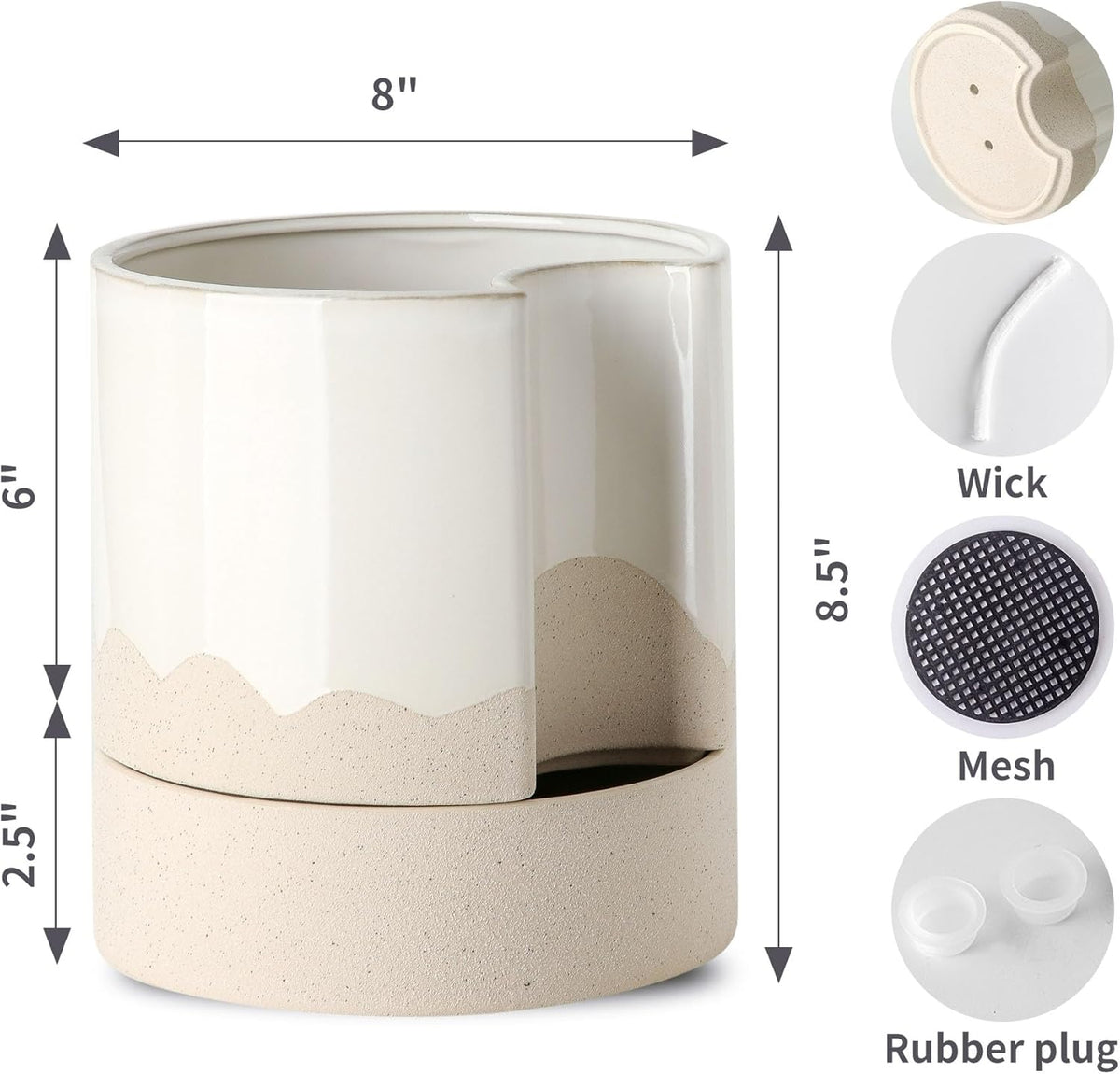Nihow Self Watering Plant Pot: 8 Inch Ceramic Planter with Drainage Hole & Water Storage Plus for