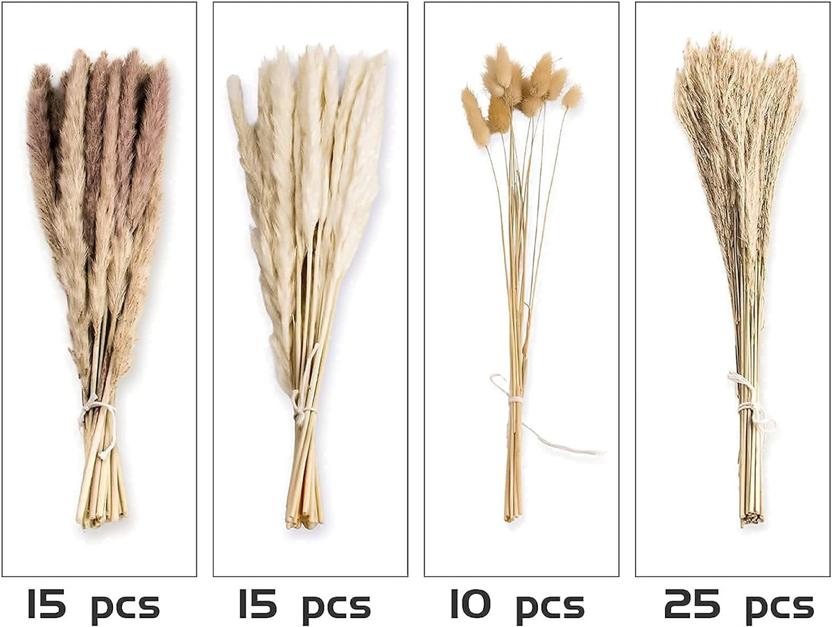 65PCS Pampas Grass Decor, Including pompas Floral, Reed Dried Grass and Bunny Tails Dried Flowers