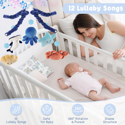Ocean Crib Mobile for Boys & Girls – Baby Mobile for Crib with Upgraded 3-Mode Music Box, Sea