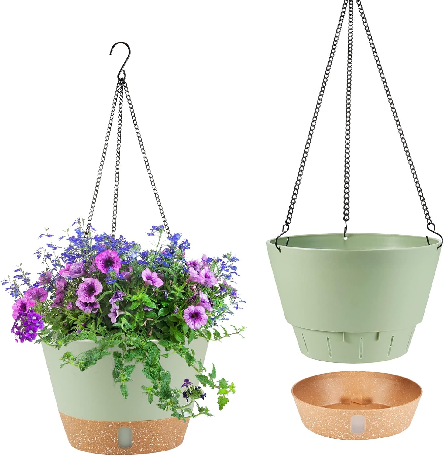 2 Pack Hanging Planters, 10 inch Indoor Outdoor Hanging Plant Pot Basket, Hanging Plastic Flower