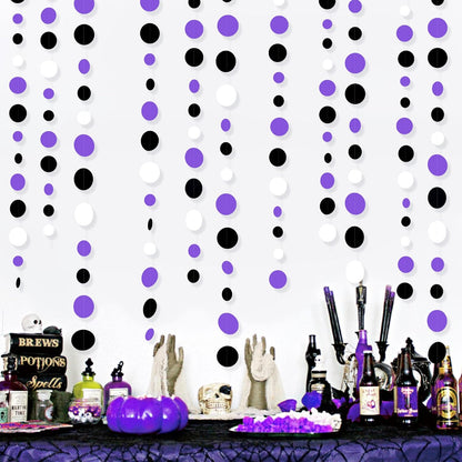 46Ft Purple Black Circle Dots Garlands Black Purple and White Polka Dot Hanging Paper Streamer