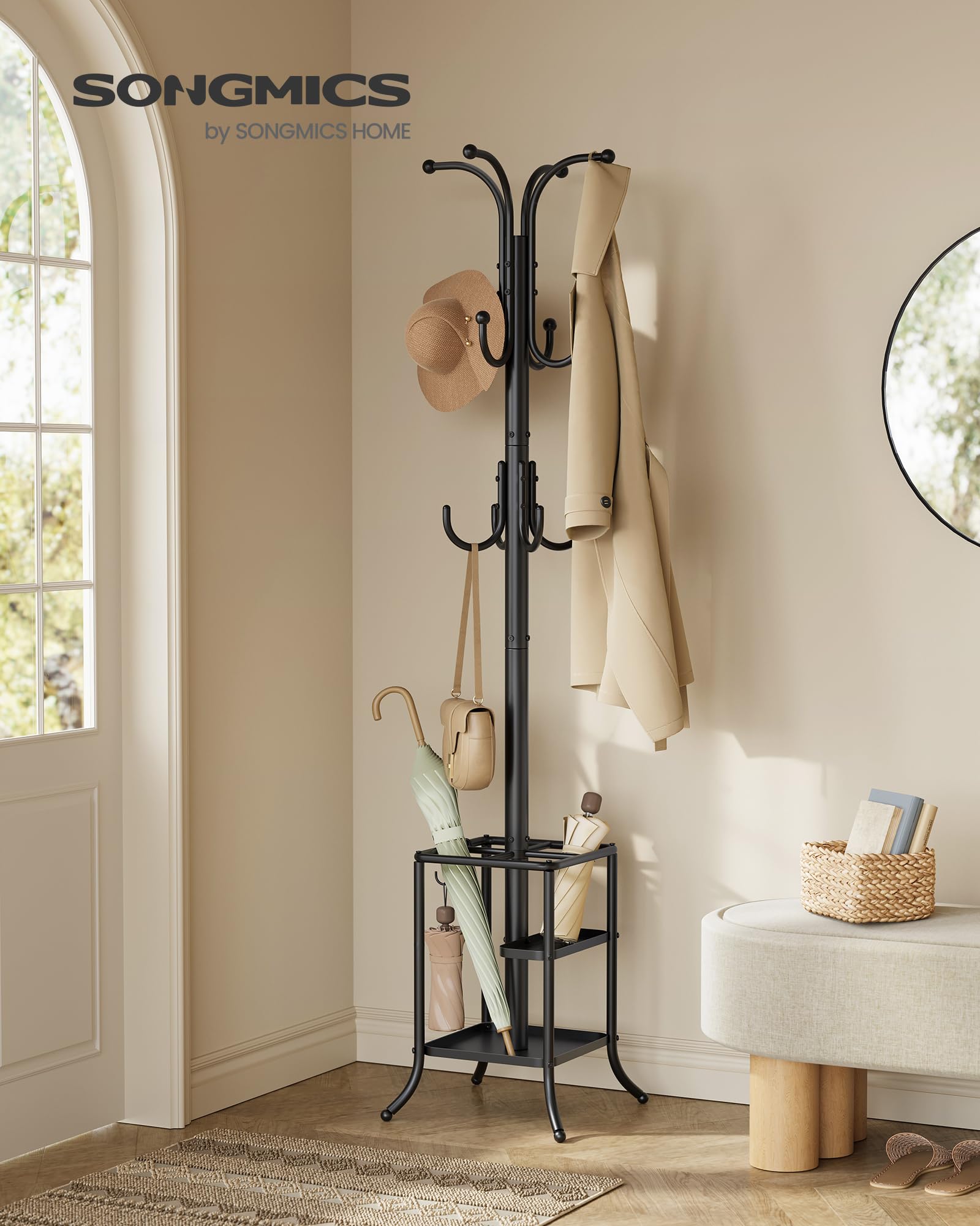 SONGMICS Coat Rack Freestanding Metal Coat Rack Stand with 12 Hooks