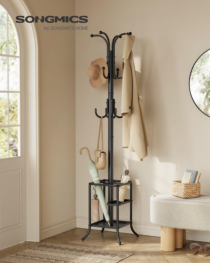 SONGMICS Coat Rack Freestanding Metal Coat Rack Stand with 12 Hooks