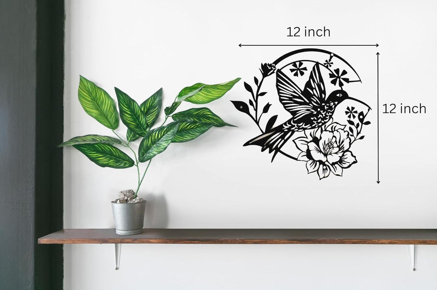 SHIMANY Black Metal Wall Art - Hummingbird Hanging Wall Sculpture with Floral Design for Bedroom
