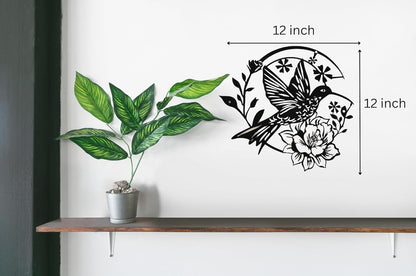 SHIMANY Black Metal Wall Art - Hummingbird Hanging Wall Sculpture with Floral Design for Bedroom