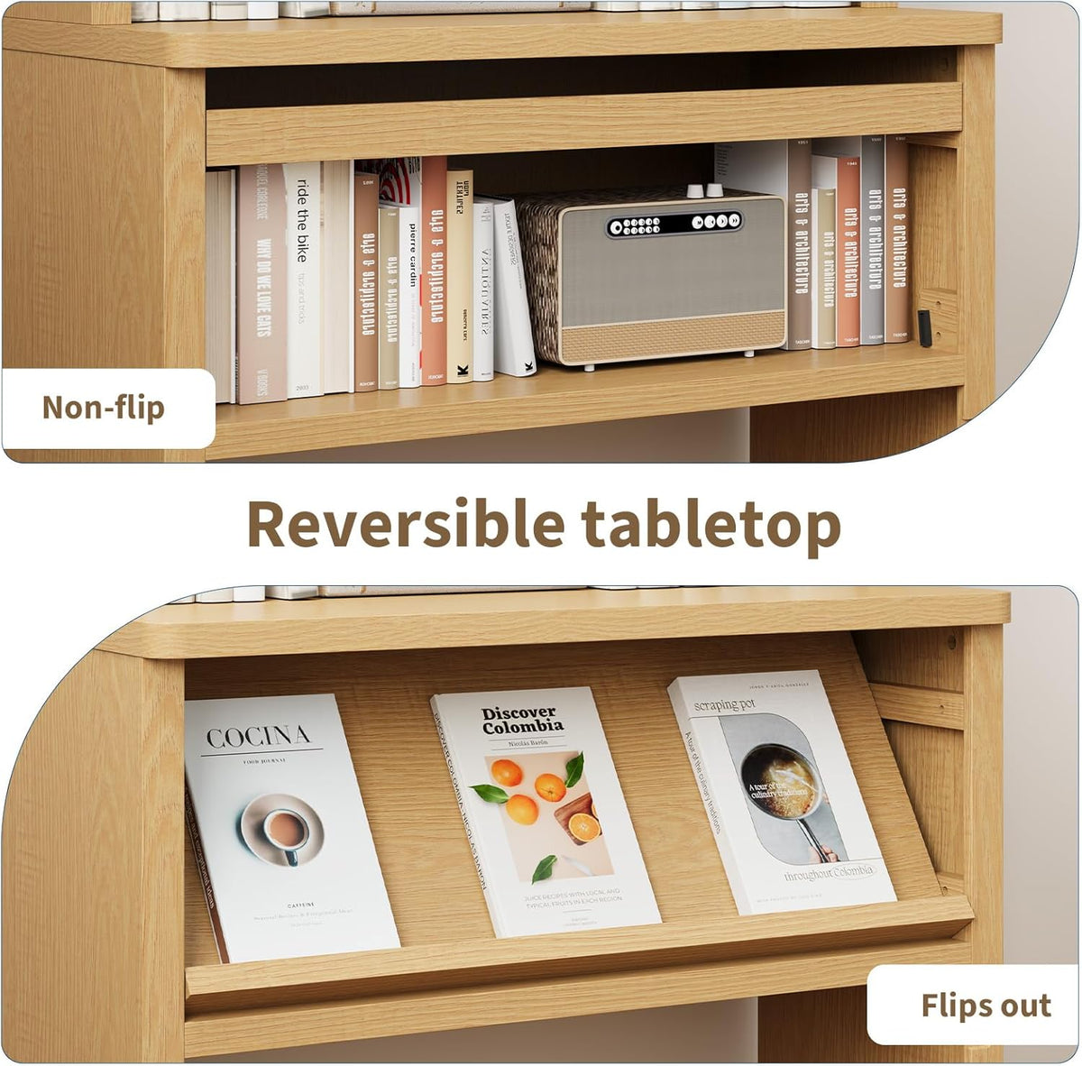 Rresyet 5 Tier Bookcase with Flip-Flop Design, 71" x 37" x 16" Wooden Book Shelf, Extra Bookshelf