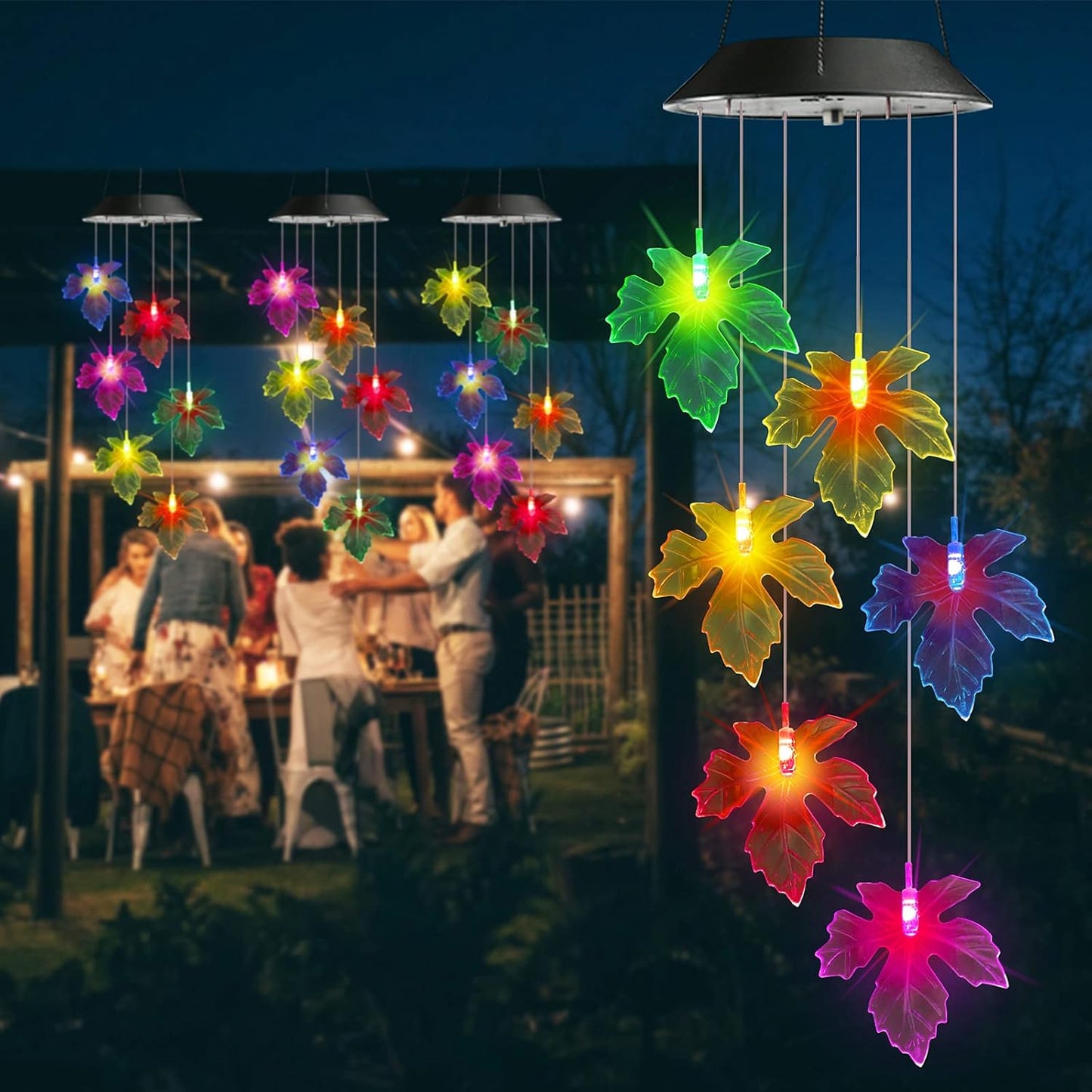 Toodour Solar Wind Chimes, Color Changing Maple Leaf Wind Chime, LED Mobile Wind Chimes, Waterproof