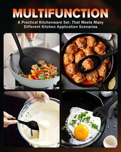 Silicone Cooking Utensils Set, Perfectly Angled for Frying, Mixing,Serving,Draining,Turning and