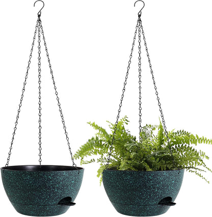 12 Inch Hanging Baskets 2 PC with Chains, Self-Watering Hanging Planters for Indoor Outdoor Plants