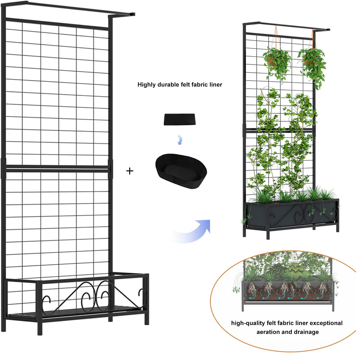 Zhongma Metal Planter with Trellis Raised Bed with Trellis for Vine Climbing Plants Flowers(12.8 x