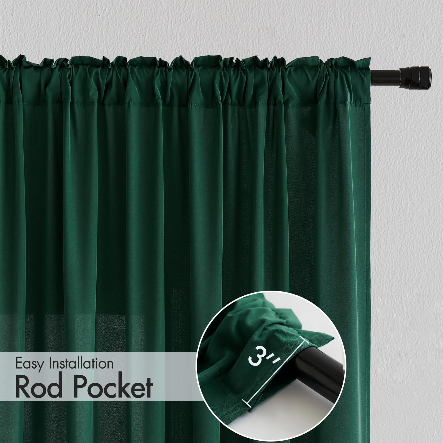 MIULEE Hunter Green Privacy Sheer Curtains That Let Light in 90 Inches Long Non-See-Through Semi