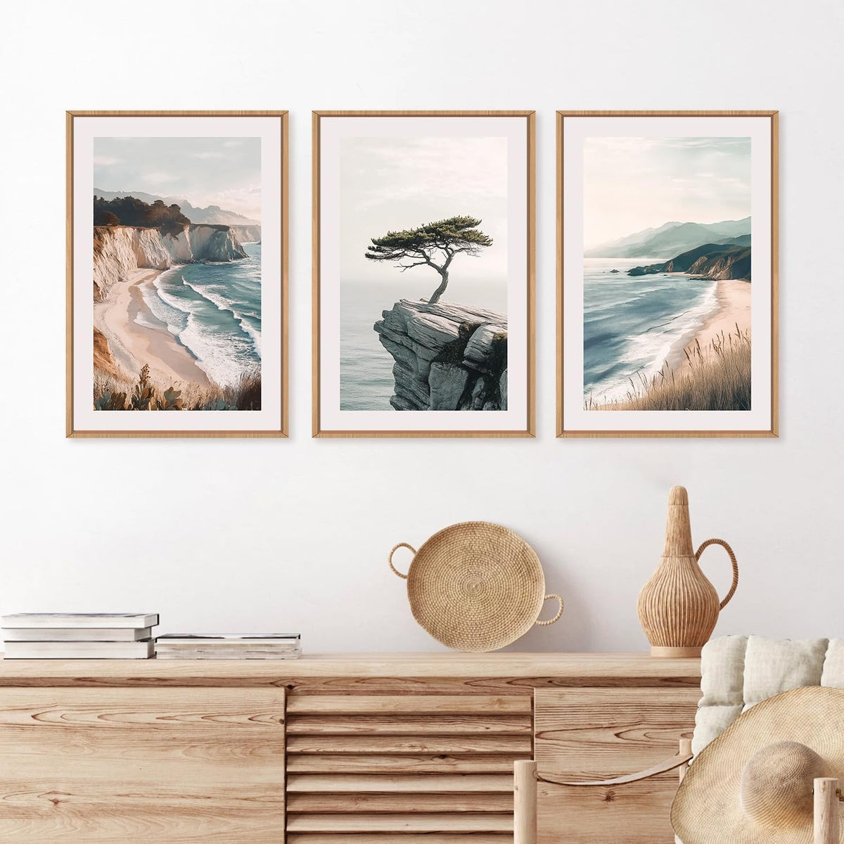 Celestdeco Amalfi Coastal Seascape Framed Canvas Wall Art Set, Summer Ocean Wall Decor