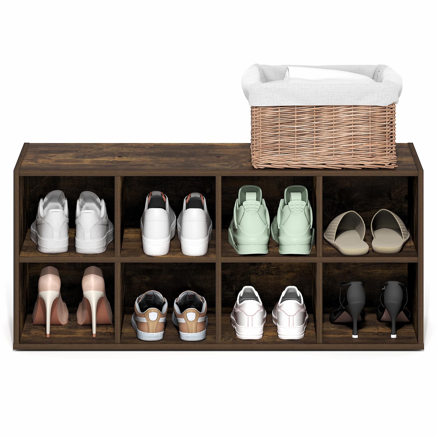 Furinno FANO 8-Cube Shoe Rack, Stackable Shoe Organizer, Amber Pine