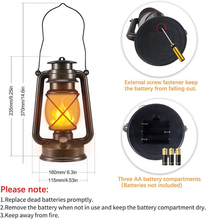 Battery-Powered 2 Modes Lighting LED Vintage Lanterns Decorative Outdoor & Indoor, 2 Pack Bronze