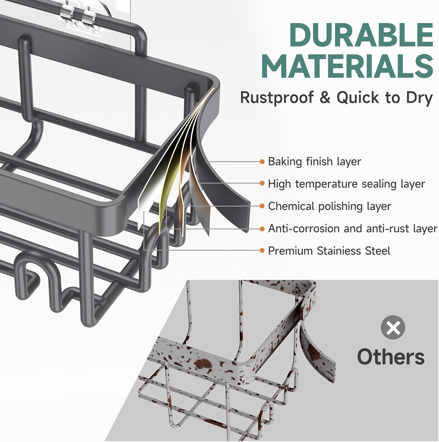 Veken Rustproof & Waterproof Shower Caddy 6-Pack, No Drilling Adhesive Shelves Rack with Soap
