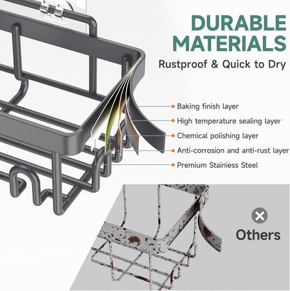 Veken Rustproof & Waterproof Shower Caddy 6-Pack, No Drilling Adhesive Shelves Rack with Soap