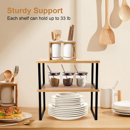Bamber Large Cabinet Shelf Organizers Solid Wood Spice Rack Organizer for Cabinet Kitchen