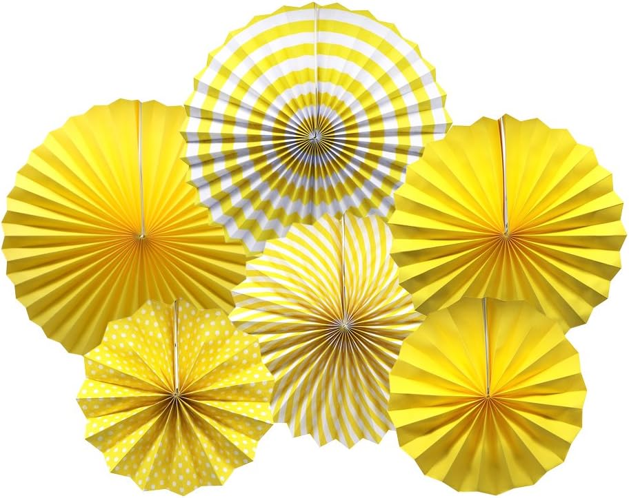 ADLKGG Party Hanging Paper Fans Set, Yellow Round Pattern Paper Garlands Decoration for Birthday