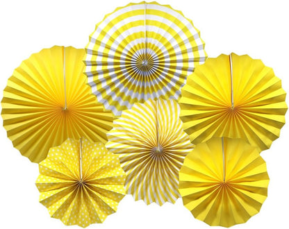 ADLKGG Party Hanging Paper Fans Set, Yellow Round Pattern Paper Garlands Decoration for Birthday