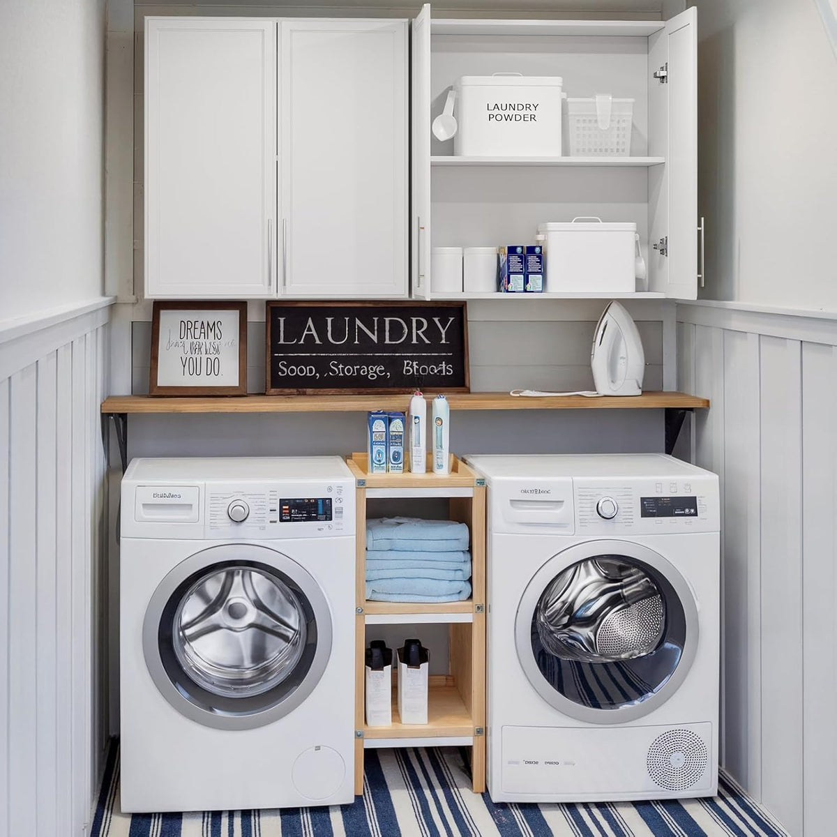 FIMELLO 60" Laundry Room Wall Cabinets with Adjustable Shelf, Large Wall Storage Cabinet, White