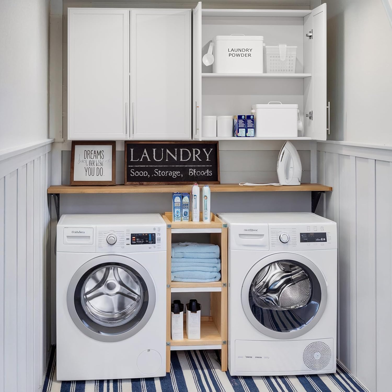 FIMELLO 60" Laundry Room Wall Cabinets with Adjustable Shelf, Large Wall Storage Cabinet, White