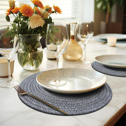 Round Placemats Set of 6, Cotton Rope Woven Table Mats, Hot Pads for Kitchen, Non Slip Heat