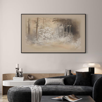 SIGNWIN 30"x60" Extra Large Framed Wall Art Misty Forest in Sepia Tones, Watercolor Woodland