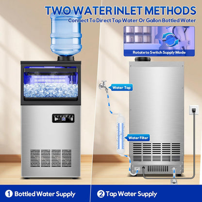 Commercial Ice Maker Machine, 110Lbs/24H, 30Lbs Storage, 36Pcs Clear Ice Cubes in 10-15Mins