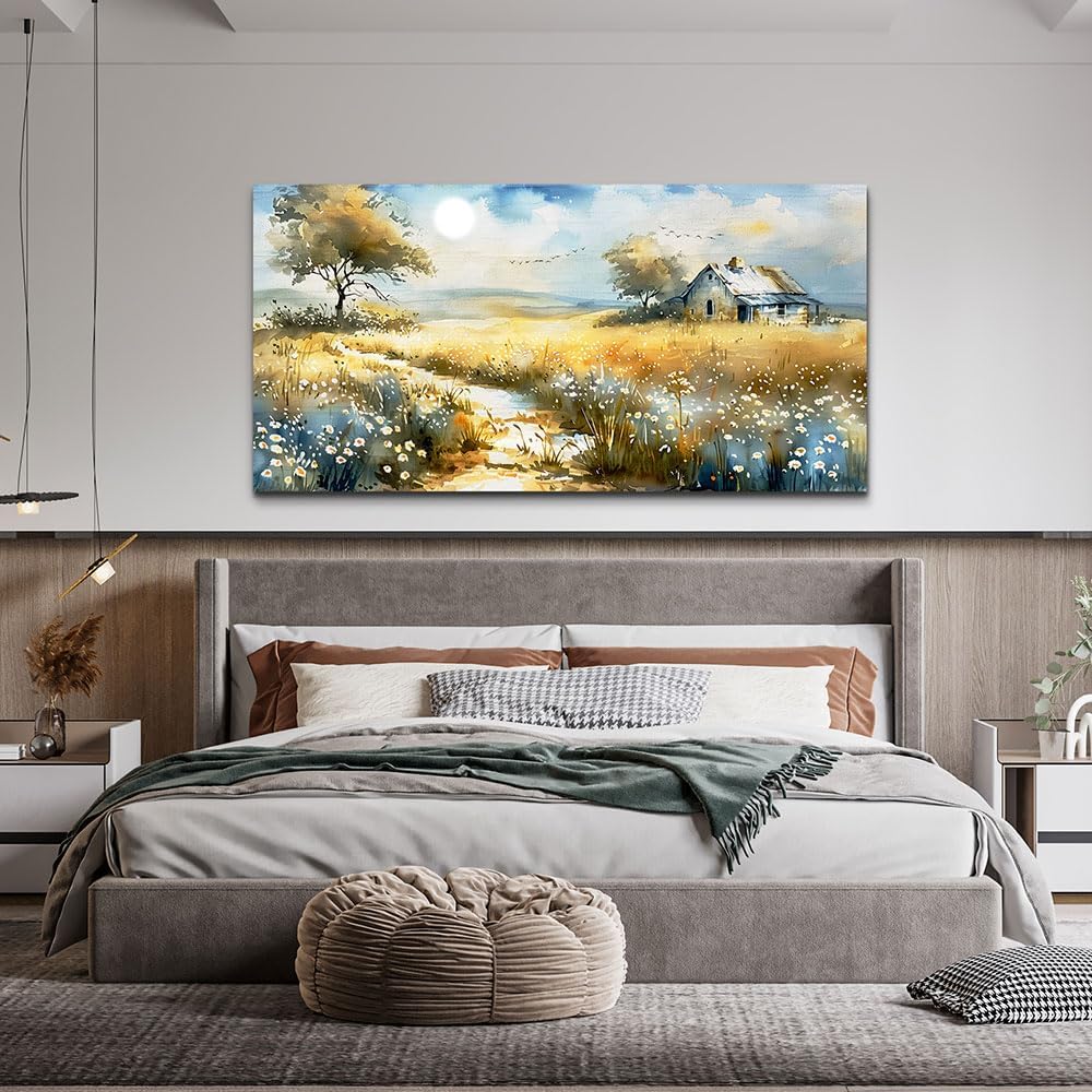 KELIYUAN Large Country Field Painter House Decorated Wildflower Field Landscape Painting Living