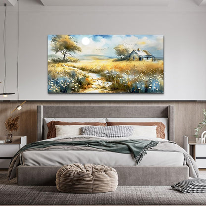 KELIYUAN Vintage Wildflower Field Landscape Painting Wall Art For Dining Room Kitchen Art Print