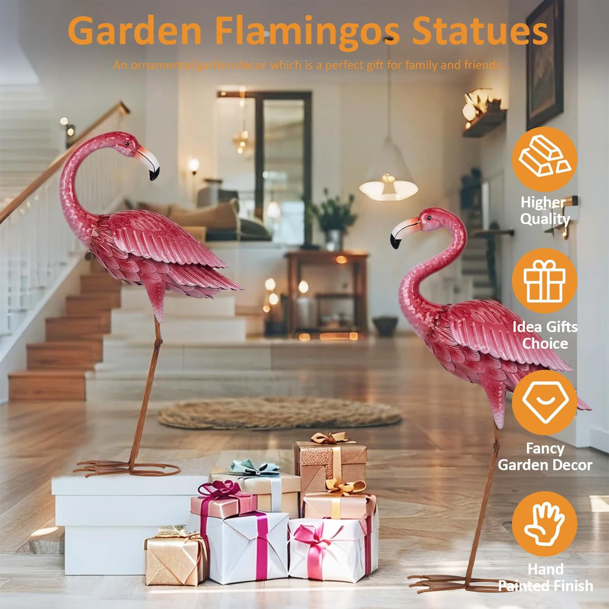 Kircust Flamingo Garden Sculpture & Statues, Metal Birds Yard Art Outdoor Statue, Large Pink