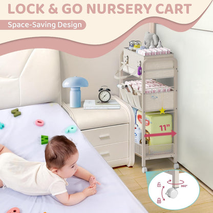 Baby Diaper Caddy Organizer and Storage,2In1 Baby Cart Organizer-Baby Diaper Caddy+3 Tier Rolling