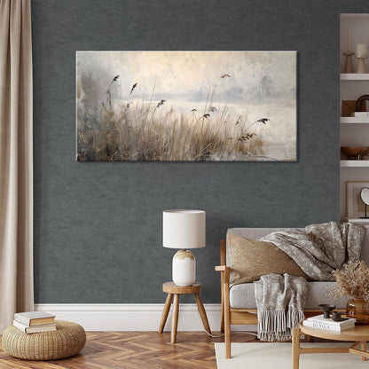 LASMOND Vintage Meadow Wall Art for Living Room Reed Grass Canvas Painting Prints Large Retro