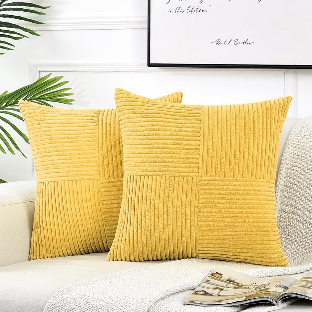 Fancy Homi 2 Packs Yellow Decorative Throw Pillow Covers 22x22 Inch for Living Room Couch Bed Sofa