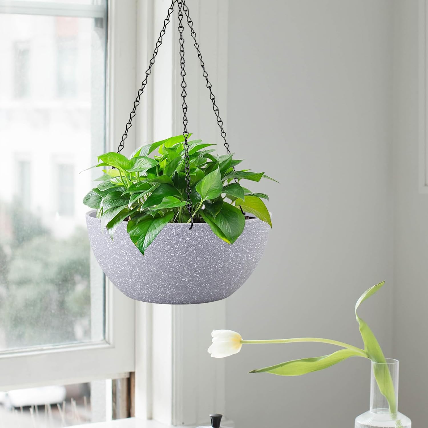 13 inch Large Hanging Planters Plant Pots for Outdoor Indoor Plants with Drainage Holes and Chain