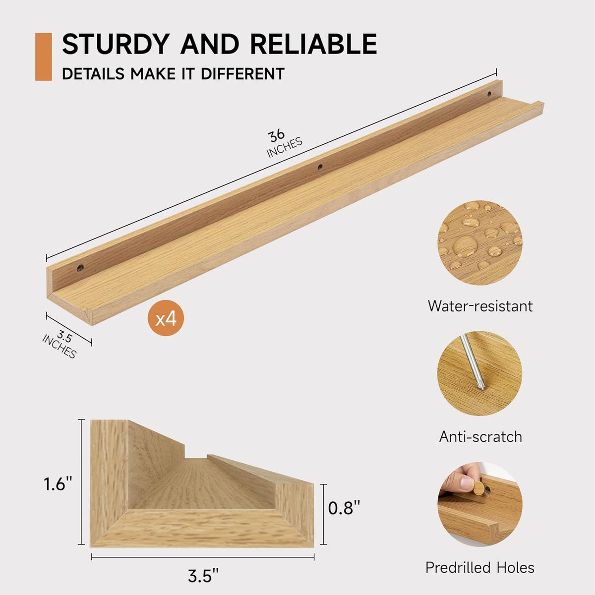 Picture Ledge Shelf for Wall, Floating Shelves Set of 4, 36 Inch Long Nursery Book Shelves for Toys