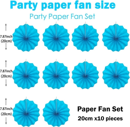 BARTHEW Blue Hanging Paper Fans,Blueaccessories Paper Decorations for Party,Blue Harmony Classroom