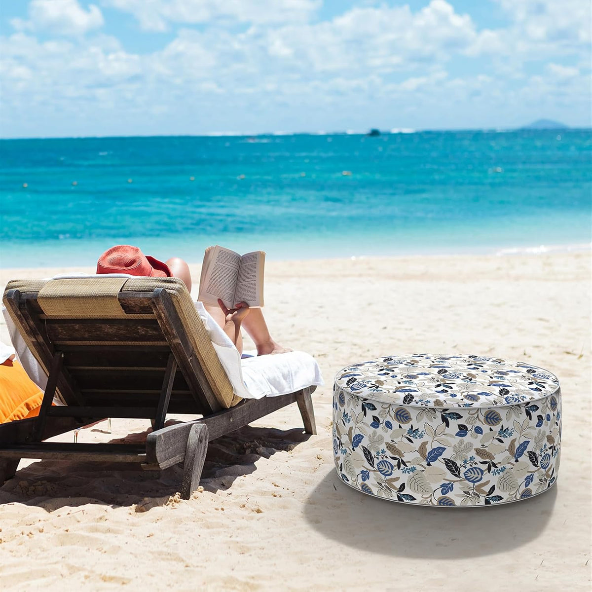 LVTXIII Indoor/Outdoor Inflatable Ottoman, D31 x H14 Inch Large Round Ottoman, All Weather Foot