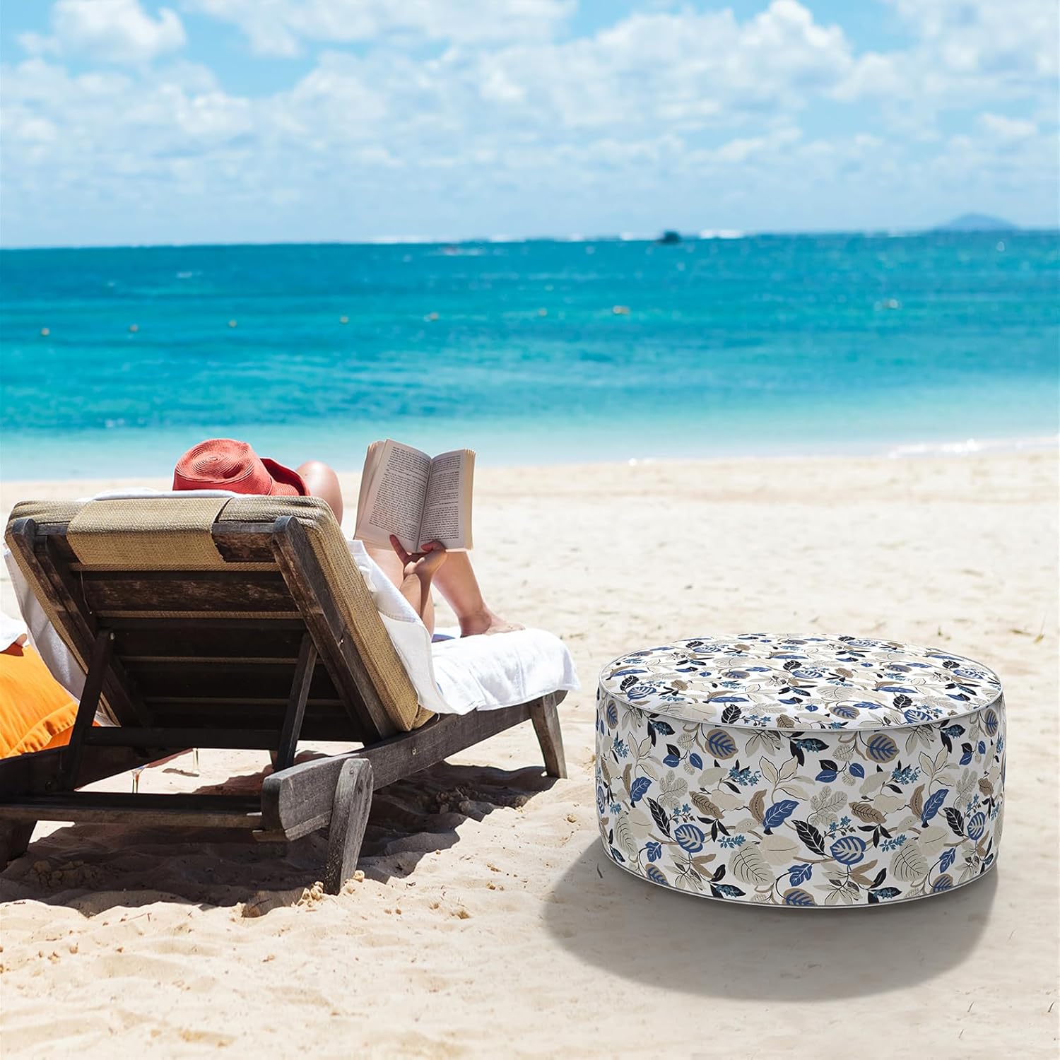 LVTXIII Indoor/Outdoor Inflatable Ottoman, D31 x H14 Inch Large Round Ottoman, All Weather Foot