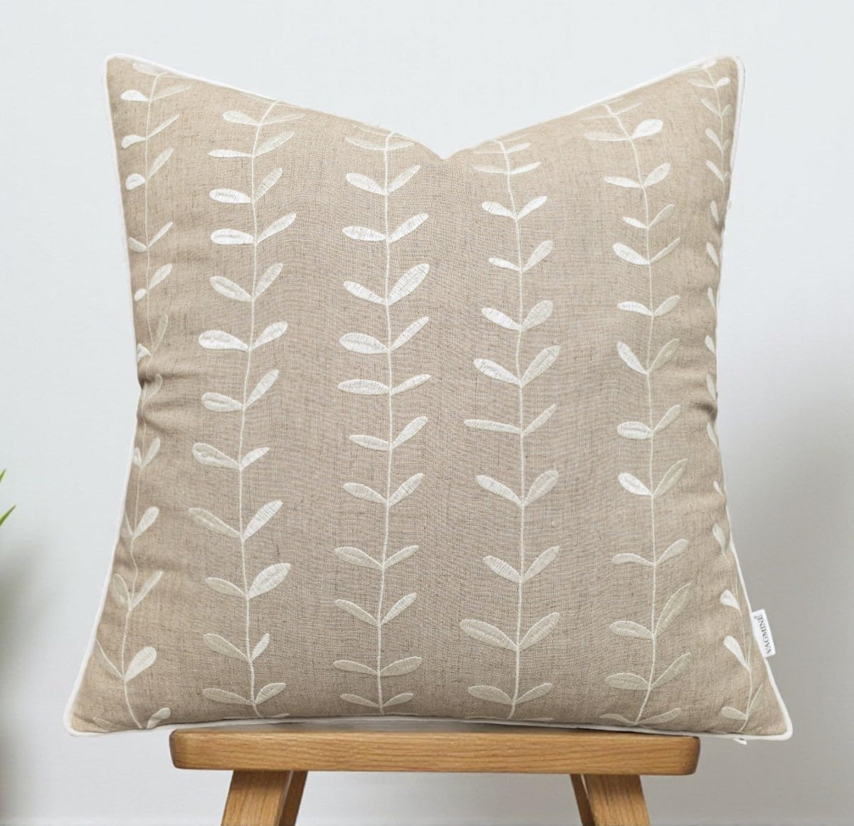 VAGMINE Embroidered Lollipop Pillow Cover - 18x18 Inches Square - 100% Linen Natural Decorative